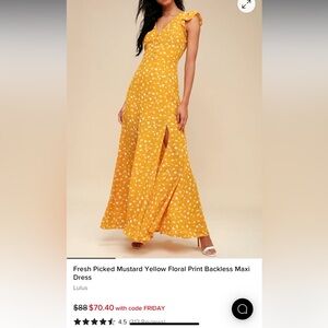 Lulu's Fresh Picked Mustard Yellow Floral Print Backless Maxi Dress